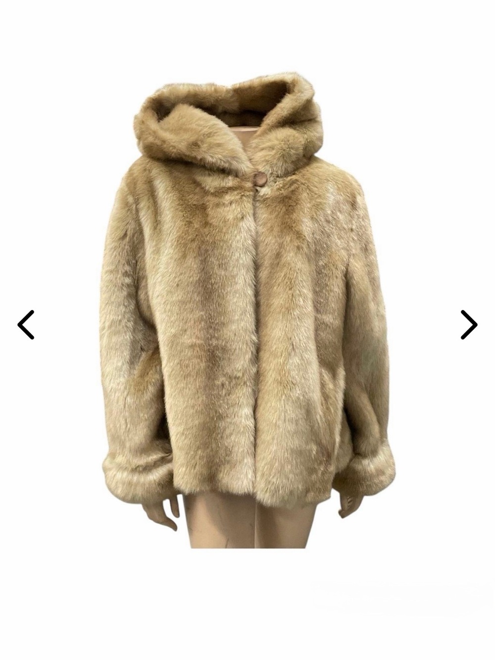 Pamela McCoy Vintage Y2k light brown faux fur hooded jacket coat size M